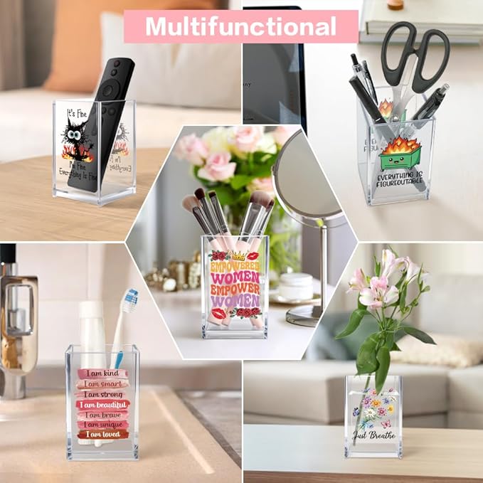 Vgrti A Little Progress Each Day Can Add Up To Big Results Acrylic Cosmetic Pencil Pen Holder Cup, Inspirational Sun Desk Organizer for Classroom Office, Motivational Gifts for Women Girl Therapist