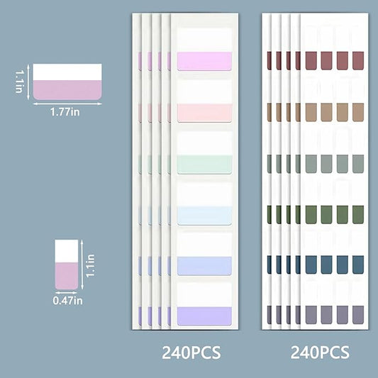 ELII 480 Pcs Morandi Tabs 2 Inch Sticky Index Tabs,Book Tabs Writable and Repositionable File Tabs Flags, Colored Page Markers 12 Colors