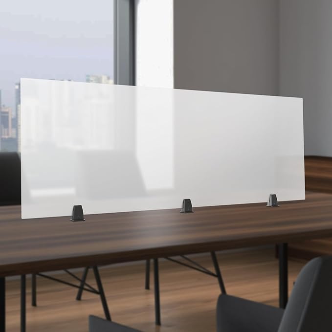 Acrylic Free Standing Screen, 60”W x 22”H Desk Divider Sound Absorbing Cubicle Desk Divider, Desk Privacy Panel and Privacy Shields for Student Desks, 3C-type clamps, on Desk Partition, Frosted