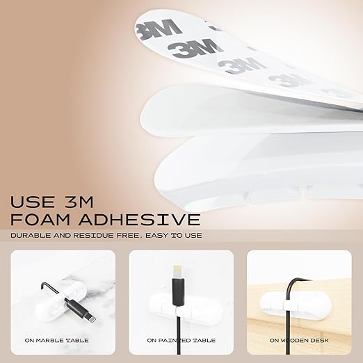 Apromisith USB Cable Organizer Clips Cord Holder,6 Packs (7-Slots) White Self Adhesive Desk Cord Cable Management