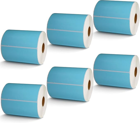 BETCKEY - 4" x 5" Large Shipping & Multipurpose Labels Compatible with Zebra & Rollo Label Printer,Premium Adhesive & Perforated[Light Blue, 6 Rolls, 2100 Labels]