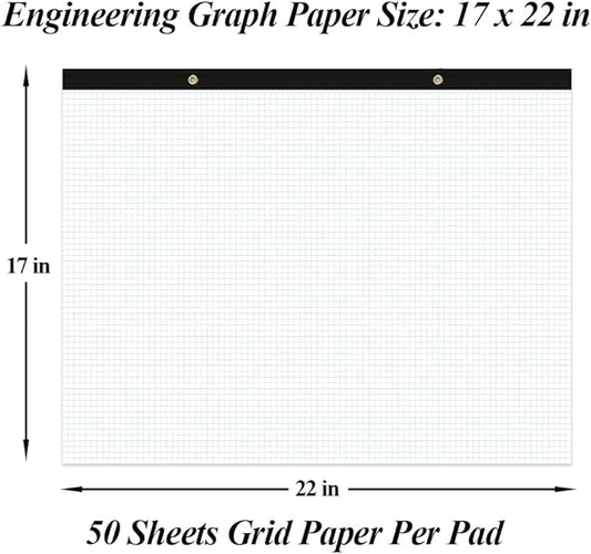 Yaridar Large Engineering Graph Paper - 22" x 17" Grid Paper Notepad, 4"x4" Blue Grid 50 Sheets/100 Pages Paper for Engineer Architect Designer Mathematician Draftsman