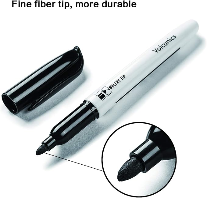 Volcanics Black Dry Erase Markers — Fine Tip, Low-Odor, 80 Count