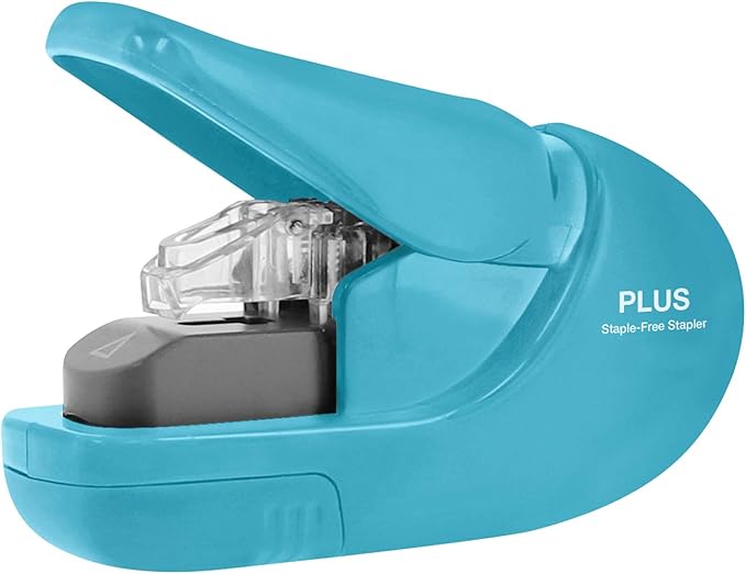 Plus Paper Clinch Compact Staple-Free Stapler — Blue Turquoise
