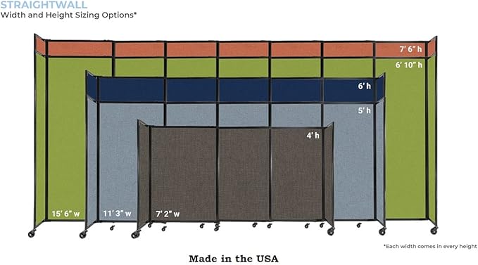 Versare Straightwall Sliding Portable Wall Partition | Freestanding Office Dividers | Locking Wheels | Temporary Room Separator | 7'2'' Wide x 6'10'' Tall Charcoal Gray Fabric Panels