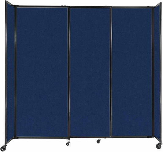 Versare Straightwall Sliding Portable Wall Partition | Freestanding Office Dividers | Locking Wheels | Temporary Room Separator | 7'2'' Wide x 6'10'' Tall Navy Blue Fabric Panels