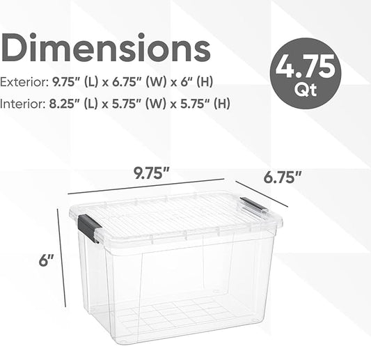 Superio Clear Storage Boxes with Lids, 4.7 Quart Plastic Container Bins for Organizing, Stackable Crates, BPA Free, Non Toxic, Odor Free, Organizers for Home, Office and Dorm, 4 Pack