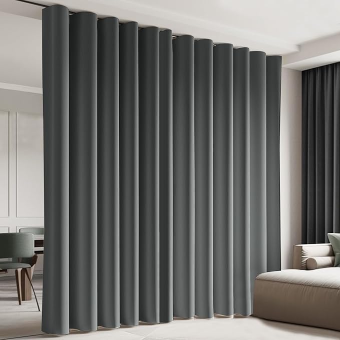Cbsroro Room Divider Blackout Curtain Track Curtains Wall Dividers Panels Screen for Living Rooms Bedroom Office Privacy Partition Separation, W120 × L120 Inch,1 Panel, Grey