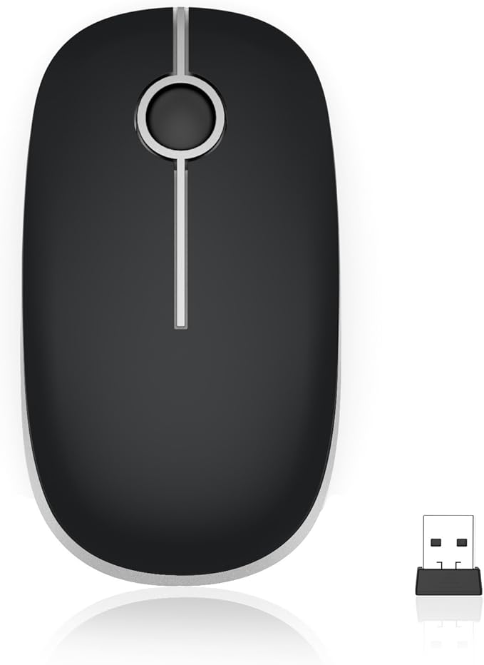 VssoPlor Wireless Mouse, 2.4G Slim Portable Computer Laptop Mouse with Nano Receiver Quiet Silent Optical Mice for Notebook, PC, Laptop, Computer-Black and Silver