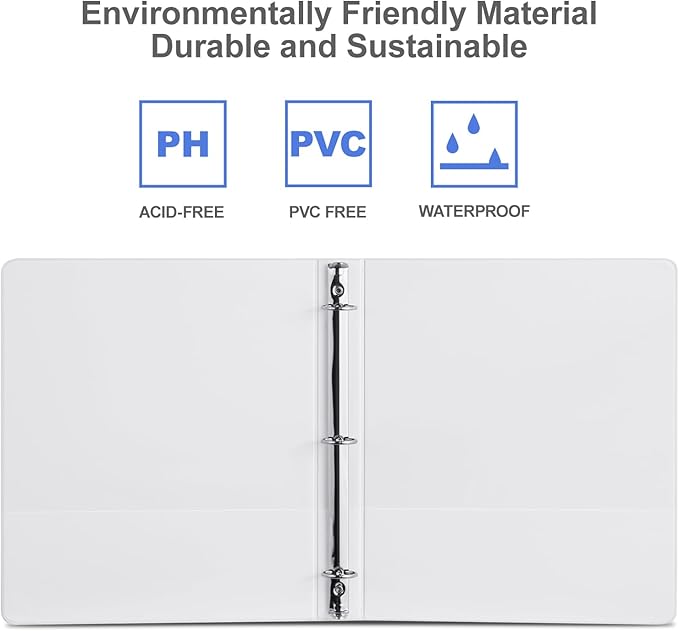 3 Ring Binder 1 Inch, ViVin Sturdy 1"-Round Ring Binder with 2 Interior Pockets, Clear View Cover, PVC-Free, Fits 200 Sheets of 8.5'' x 11'' Paper, Office Home School (12 Pack, White)