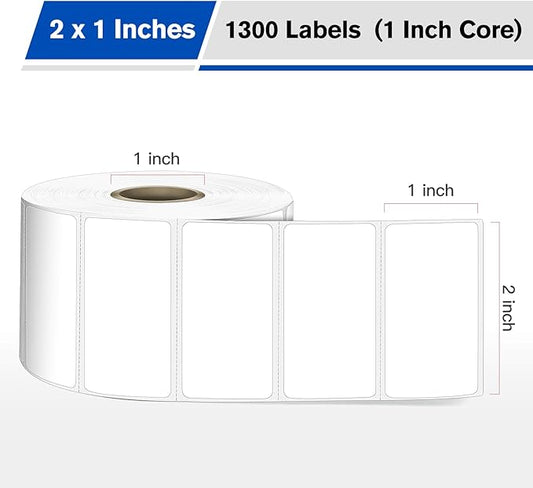 L LIKED 1" x 2" Blank Removable Labels with No Residue, Water and Oil Resistant, Use for Both Home and Office (1 Roll, 1300 Labels)