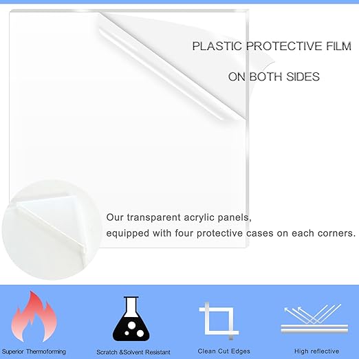 2 Pack 18x24 Inch Acrylic Sheet 1/8" Thick, Cast Acrylic Sheet, Clear Plexiglass Sheets, for Craft Projects, Display Cases, Signs, Photo Frame