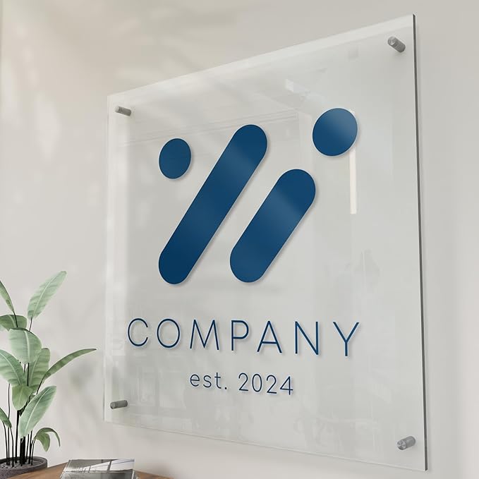Personalized Floating Custom Acrylic Business Logo Sign | Free Company Vector Logo | Address Signage | Sign for Office Storefont | Multiple Size Options | Neon Led Lights Optional