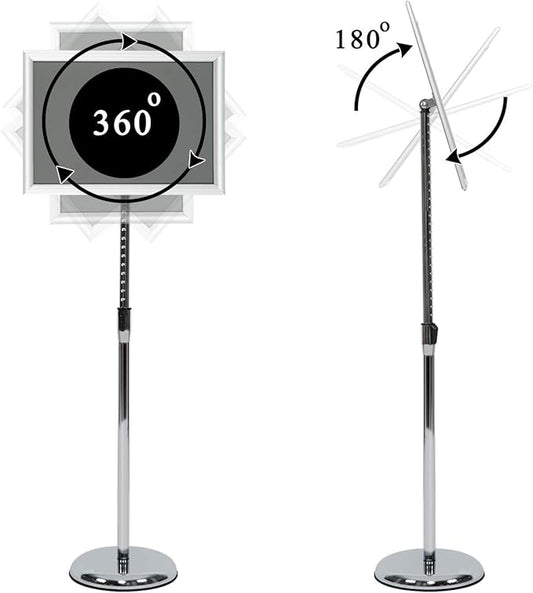 VAIIGO Pedestal Poster Stand, Adjustable Aluminum 11 x 17 Floor Standing Holder for Vertical and Horizontal View Sign Display, Silver