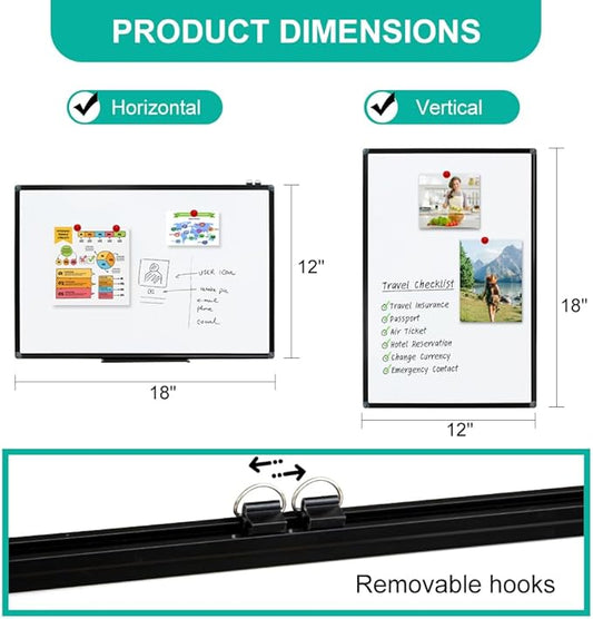 XIWODE 12x18 Inch Magnetic Dry Erase Whiteboard，Black Aluminum Frame Wall-Mounted for Home School Office Conference Room