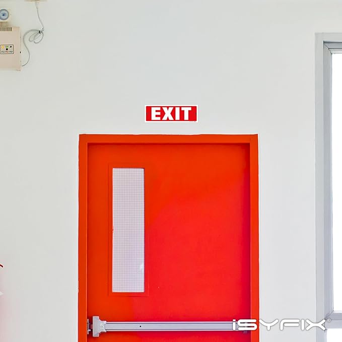 iSYFIX Exit Sign – 6 Pack 12x4 Inch – 40 mil Thick Polystyrene Plastic Sign, Laminated UV, Scratch & Fade Resistance, Waterproof, Indoor & Outdoor, Exit Signs for Exterior.