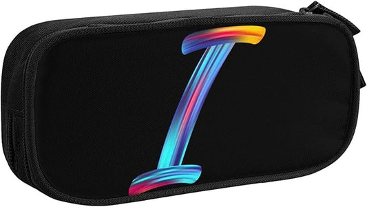 Pazacon Cute Initial Pencil Case for Kids Students, Large Capacity Pencil Pouch for Boys Girls, Letter Design Pencil Box Pen Bag Office Stationery Organizer, Rainbow Letter I