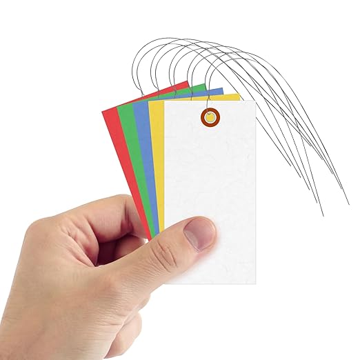SmartSign (Pack of 100) 4.75 x 2.375 inch Multi Colored Blank Tyvek Shipping Tags with Wire, Size #5, 8 mil Thick Tyvek
