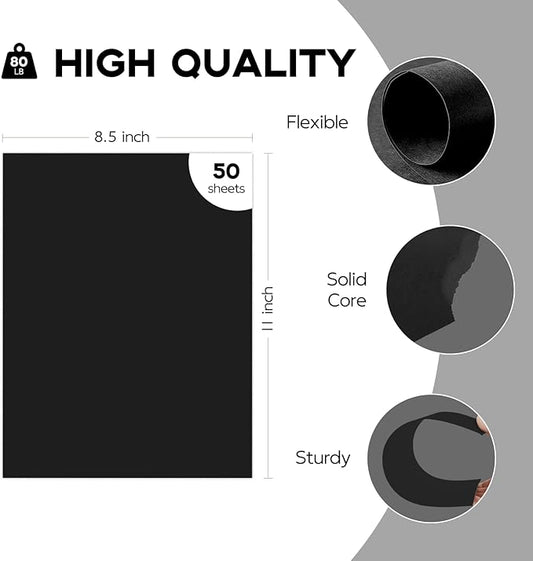 50 Sheets Black Cardstock 8.5 x 11 Thick Paper, Goefun 80lb Card Stock Paper for Halloween, Invitations, Scrapbooking, Crafts, DIY Cards