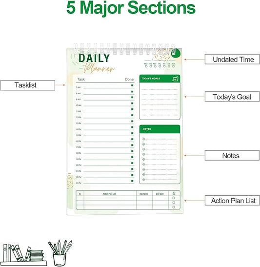 To Do List Notebook Daily Planner A5 CheckList Pad 52 Sheets, 5.9" x 8.2" Daily Schedule Goal and Tasks Setting Notepad Productivity Planner, Spiral Appointment Organizers, A5-LG