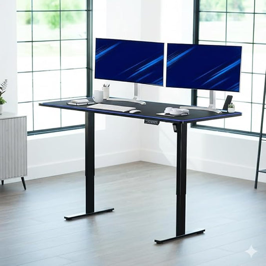 VIVO Electric 71 x 30 in Standing Desk with Full-Size RGB Mouse Pad, Memory Height Adjustment, 1B Series, Holds 220 lbs, Black Top Black Frame, DESK-KIT-1B7BP
