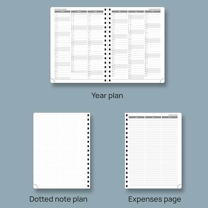 POPRUN 2026 Planner (Medium - 6.5'' x 8.5'') with Hourly Schedule, Vertical Layout - 2026 Weekly Calendar (Jan. 2026 - Dec.2026) for Time Management, Monthly Tabs, Spiral Bound, Soft Cover - Blue Green