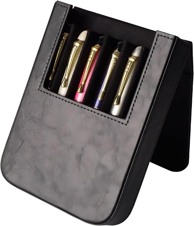 MIVLXLX Leather 6-Slot Fountain Pen & Pencil Tray Case — Black