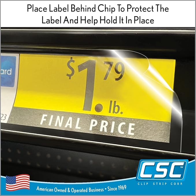 Clip Strip Corp. Price/Data Channel Label Holder Chips, Clear Plastic Tags, 2" L x 1.25" H, 7.5 Mil Thick, Gondola Shelf Edge, Reusable, Made for Point of Purchase Shelf Molding (2000)
