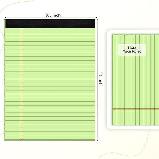 AILZFEI Green Legal Pad Note Pads 8.5 x 11 inch, Wide Ruled Clear Print Writing Pads 30 Sheets/Pad, 20lb Colored Paper, Perforated Notepad with Sturdy Back (3 Pads Green)