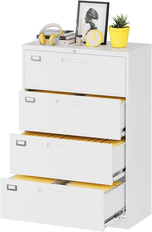 Fesbos Lateral File Cabinet with Lock, 4 Drawer Large Metal Filing Cabinet,Home Office Lockable Storage Cabinet for Hanging Files Letter/Legal/F4/A4 Size-Assembly Required