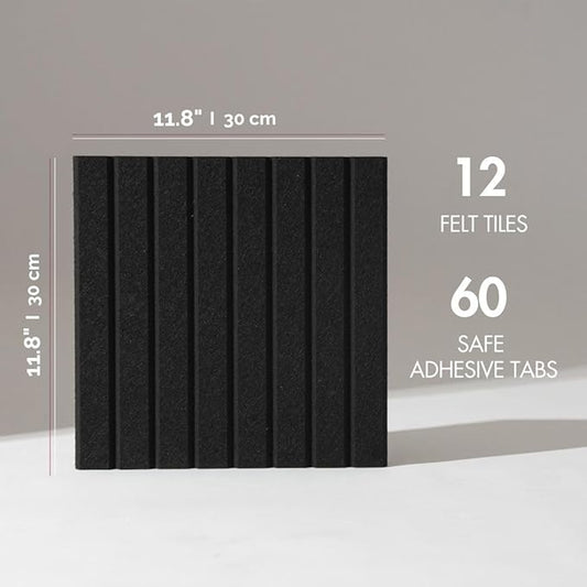 VIVELDA Large Bulletin Board 48"x36" - Office Wall Organizer to Replace your Old Cork Boards for Walls for Office Decor - 12-pack Felt Wall Panels for Use in Home Office Decor, Classroom Decor (Black)