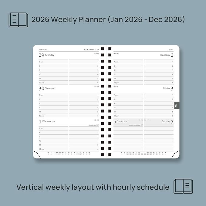 POPRUN Pocket 2026 Planner (Small Size- 4'' x 6.25'') Weekly and Monthly for Purse - Calendar 2026 (Jan. 2026 - Dec.2026) with Soft Cover, Plastic Ruler - Brown