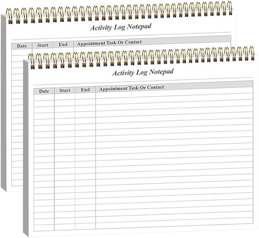(2-Pack) Activity Log Notepad - Spiral Activity Log Book for Business Work, Undated Weekly To Do List Notepad, Organized Time Spending, Appointment or Contact, Total in 104 Sheets, 100gsm Paper, 8.5" x 11"