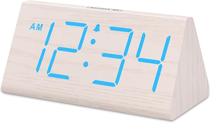 DreamSky Wooden Digital Alarm Clocks for Bedrooms - Electric Desk Clock with Large Numbers, USB Port, Loud Alarm for Heavy Sleepers, Adjustable Volume, Dimmer, Snooze, DST, Wood Décor, Adapter Powered