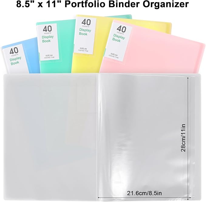 Phyxin 20-Pocket Portfolio Binder Organizer, Binder Sheet Protectors 8.5" x 11", Displaying 40 Page Plastic Folders for Documents, Document Organizer for Concert, Artwork, School & Office Use, White