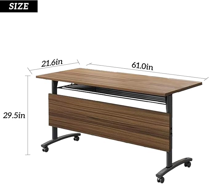 Folding Conference Table,Mobile Office Conference Room Tables with Casters,Rolling Meeting Seminar Table,Flip Top Mobile Training Table,Modular Business Seminar Tables for Office Meeting Room(62.9in)