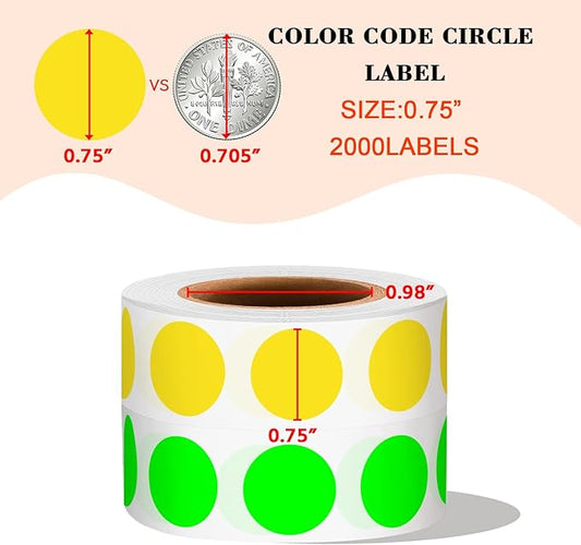 PARLAIM 2 Rolls 2000PCS 3/4" Round Circle Color-Code Dot Stickers,2 Color Style Colorful Coding Label Sticker for Home Office Classroom(Fluorescent Green+Yellow)