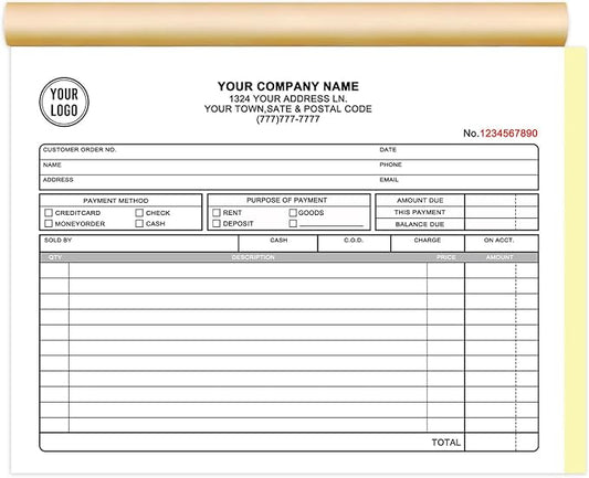 Custom Invoice Book with Logo 100 Set Personalized Receipt Books Customized Invoices for Small Business 2 - Parts Carbonless Duplicate Invoice Forms NCR Books