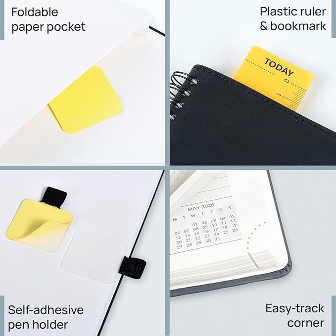 POPRUN Pocket 2026 Planner (Small Size- 4'' x 6.25'') Weekly and Monthly for Purse - Calendar 2026 (Jan. 2026 - Dec.2026) with Soft Cover, Plastic Ruler - Pink