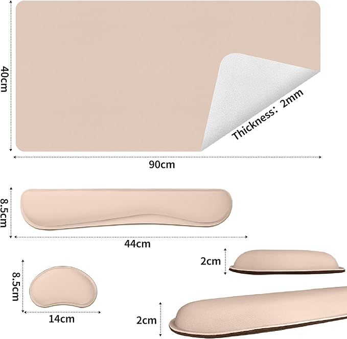 Bloss Leather Desk Pad and Keyboard Wrist Rest (Beige, 35.4×15.7Inches)