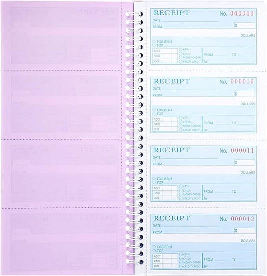 2 Packs Receipt Book with Carbon Copies,Money and Rent Receipt Book,3-Part Carbonless,5.31" x 11.22",100 Sets per Book