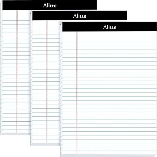 Alitte Legal Notepads 8.5 x 11, Pack of 3 - Perforated Wide Ruled Writing Pad - Premium Thick Paper, No Ink Bleeding - Blank Legal Pads For Home, Office, School, Business - 50 Sheets Per Notebook