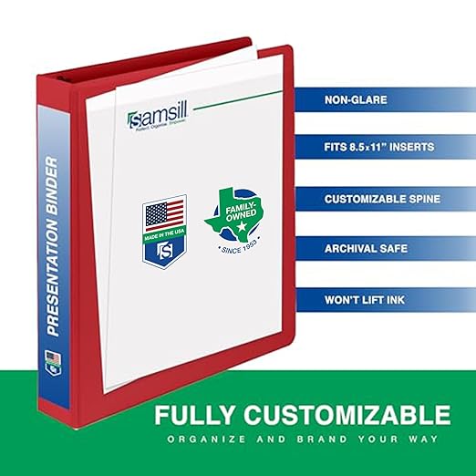 Samsill 1.5 Inch 3 Ring Binders, Made in USA, Economy Round Ring, Clear View Cover, 325 Sheet Capacity - for School, Home, Office - Red, 4 Pack