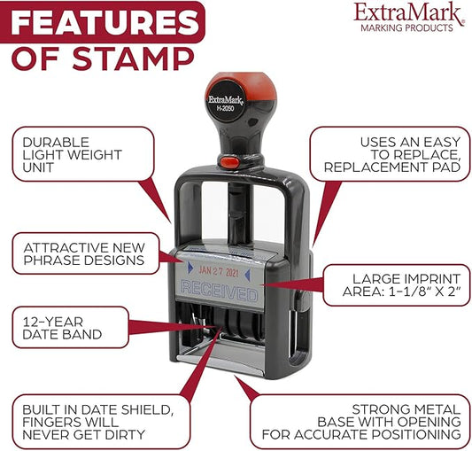 Heavy Duty Style Office Date Stamp with Approved - Self Inking Dater - Style C - Black Ink Color