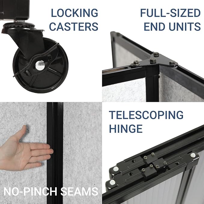 Versare Straightwall Sliding Portable Wall Partition | Freestanding Office Dividers | Locking Wheels | Temporary Room Separator | 7'2'' Wide x 4' Tall Ocean Fabric Panels