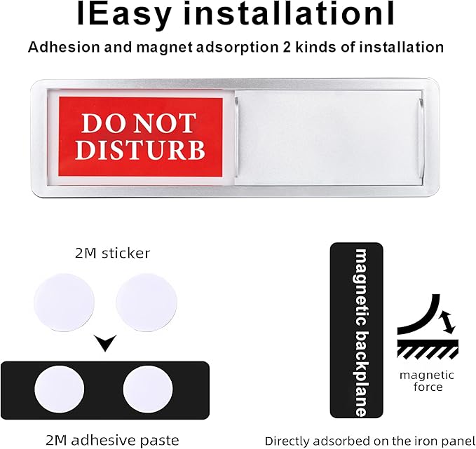 Do Not Disturb/Welcome Door Sign, Sliding Privacy Indicator for Home Office Restroom Conference Hotel Hospital, 7x2 Inch Slider Door Sign (Silver）