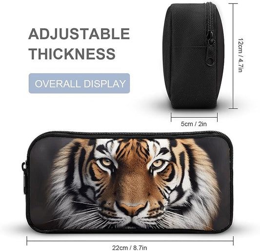 BWQJKUO Pencil Pen Case, Tiger Printed Pouch Big Capacity Pen Bag with Zipper Durable Stationary Storage Bag