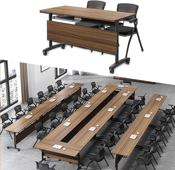 Folding Conference Table,Large Conference Room Table for 12 People,Flip Top Mobile Training Tables,Rolling Meeting Table with Caster Wheels,Foldable Seminar Meeting Room Tables for Office(4 55.1in)