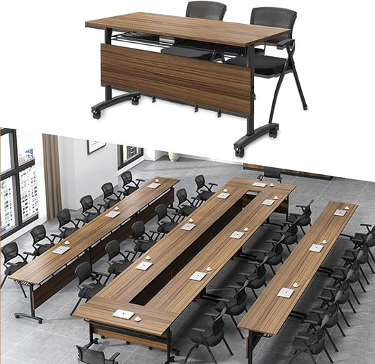 Folding Conference Table,Large Conference Room Table for 12 People,Flip Top Mobile Training Tables,Rolling Meeting Table with Caster Wheels,Foldable Seminar Meeting Room Tables for Office(4 55.1in)