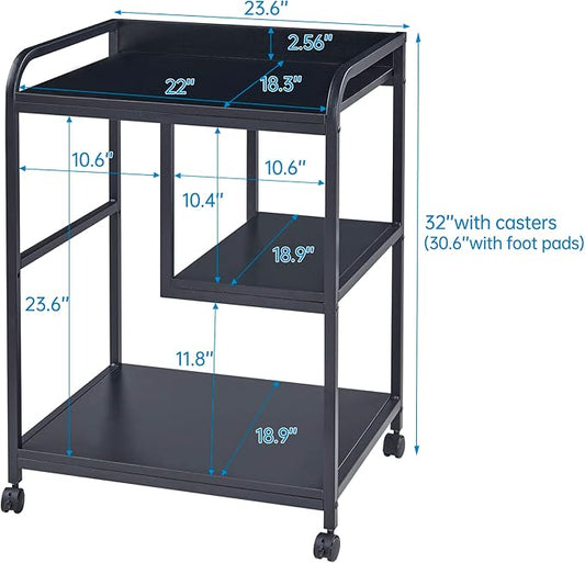 Fannova Printer Stand with Storage Shelf for Home Office Organization, 22 x 18 Inch Large Printer Table with Wheels, Shredder Stand, CPU Stand, Rolling Cart for Host Computer, PC Tower, Desktop- Black